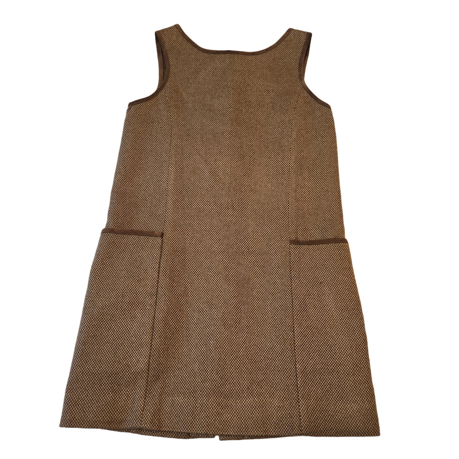 Size 6x Ralph Lauren Brown Tweed Sleeveless Leather Trimmed Shift Jumper Dress